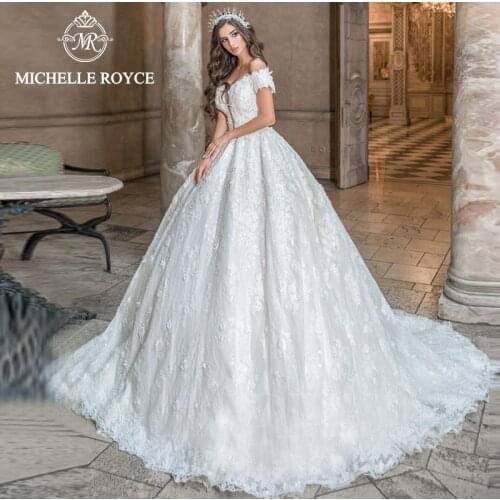 Michelle Royce Ball Gown Wedding Dresses 2020 Sexy V-Neckline Appliques Lace Up Palace Dream Bridal Gowns Vestido De Noiva