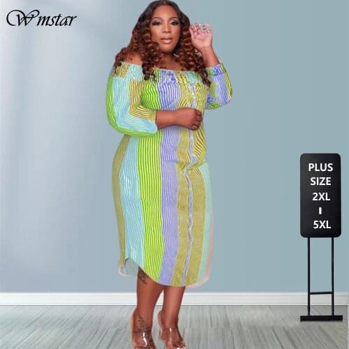 Dress Women 3xl 4xl Plus Size Women Clothing Striped Off Shoulder Losse Maxi Dresses Fashion Fall Clothes Wholesale DropShipping