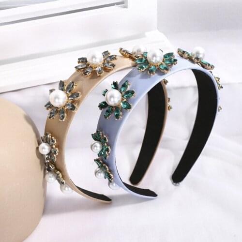 European And American Rhinestone Headband Pearl Crystal Flower Hair Bands Fashion Party Hair Accessories