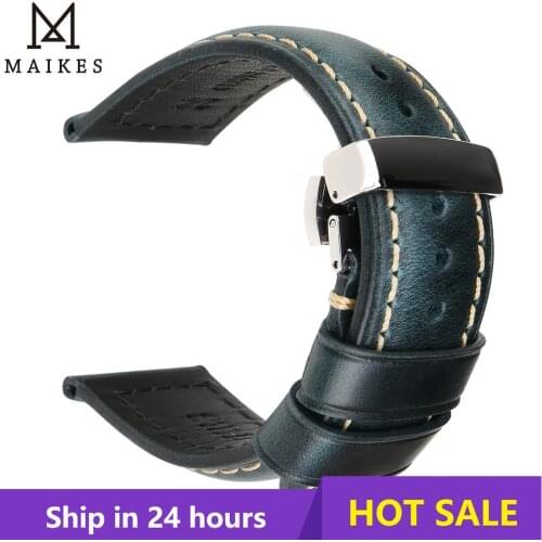 MAIKES High Quality Genuine Leather Watchband 18mm Calf Leather Watch Band Butterfly Buckle Strap Bracelet Accessories Wristband