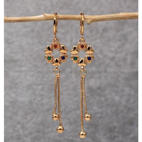 Trendy Dangle Drop Earrings Gold Plated Round Heart Earring For Women Fashion Jewelry Accessories Wedding Party Anniversary Gift