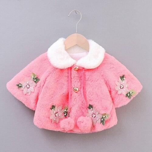 Cute Fur Ball Coat Girls Costume Girls Coats Fashion Winter Warm Thickening Kids Outwear Pearl Design Children Clothing