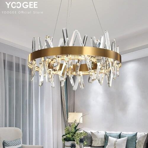 Modern Luxury Chandelier Crystal Home Decoration Gold Copper Round LED Large Hang Lamp Indoor Lighting Fixtures