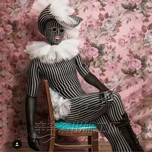 Nightclub Bar Party Female Singer Stripe Jumpsuit Hat Suit DJ DS Stage Performance Costumes Halloween Cosplay Outfits DWY2896