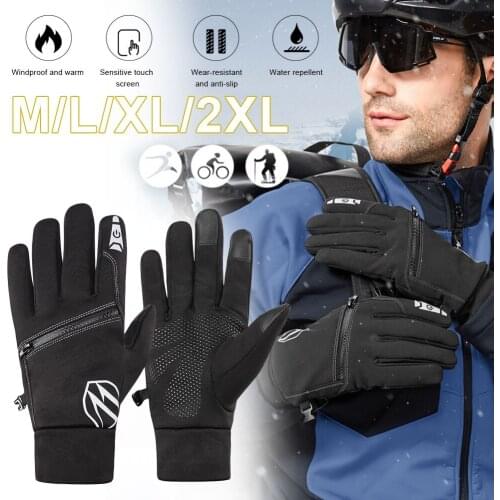 Cycling Gloves Winter Zipper Touch Screen Windproof Warmth Waterproof Sports Plus Velvet Mountaineering Ski Gloves