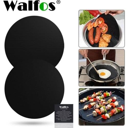 WALFOS 2pcs Reuseable Non-stick Mat Pan Fry Liner Sheet Cooking Wok Sheet Pad Kitchen BBQ Baking Mats Cooking Tool Round