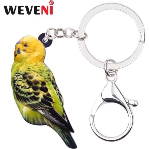 WEVENI Acrylic Budgerigar Parrot Bird Key Chain Keychain Ring Tropic Animal Jewelry For Women Girls Bag Car Purse Charms Pendant