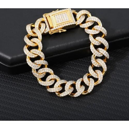 Hip Hop Iced Out AAAA CZ Twisted Oval Cuban Link Chain Bracelet Big Clasp Gold Silver Color Zircon Bracelets jewelry For Female