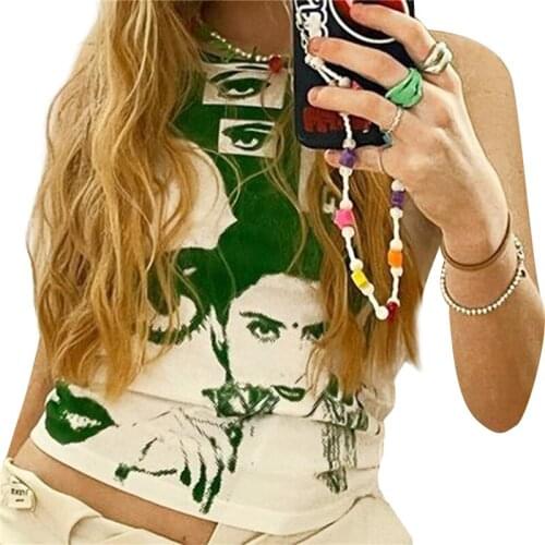 Womens Sexy Y2k E-Girls 90s Sleeveless Face Portrait Print Crop Top Tie Dye Vest Tank Top Graphic Print Summer Clothes