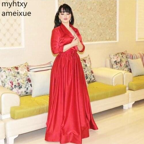 Hot New Red Long Sleeve Custom Taffeta Simple Robe De Soiree 2020 Muslim Plus Size Evening Gown Dresses For Women Event Dress