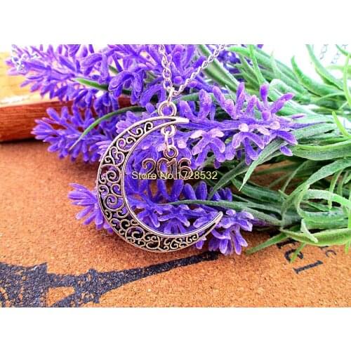 12pcs/lot Women Fashion Harajuku necklace, Crescent Moon necklace with 2016 charms