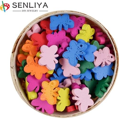 100Pcs/Lot Cute Butterfly Shape Wood Spacer Beads Wooden Beads Toys For Baby Smooth Fashion Jewelry Making DIY Wholesale
