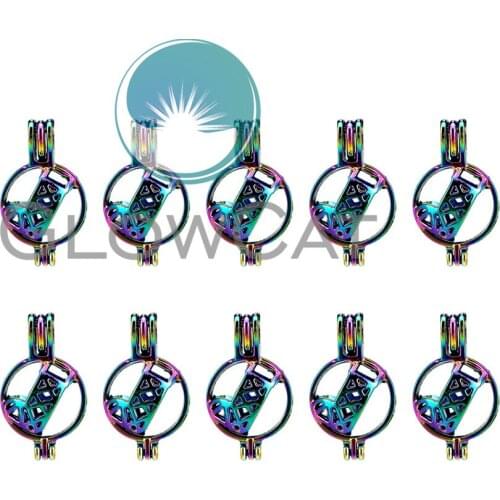 10x C407 Rainbow Colors Round Xmas Boots Beads Cage Jewelry Making Perfume Essential Oil Diffuser Pearl Cage Locket Pendant