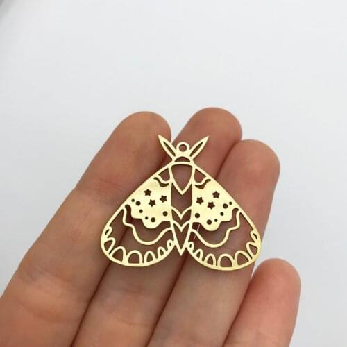 2pcs Raw Brass Celestial Moth Charm, Moth Pendant, Butterfly Charm, Mystical Charms Earring Findings Jewelry Supplies