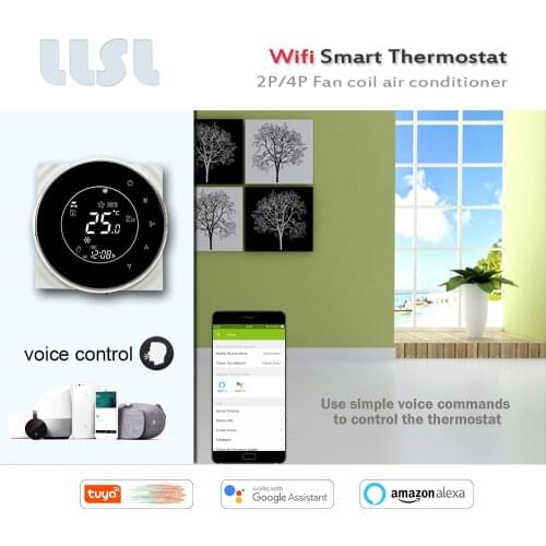 24VAC Tuya thermostat 2P/4P Fan coil regulator for cooling/heating,works with Alexa Google Home