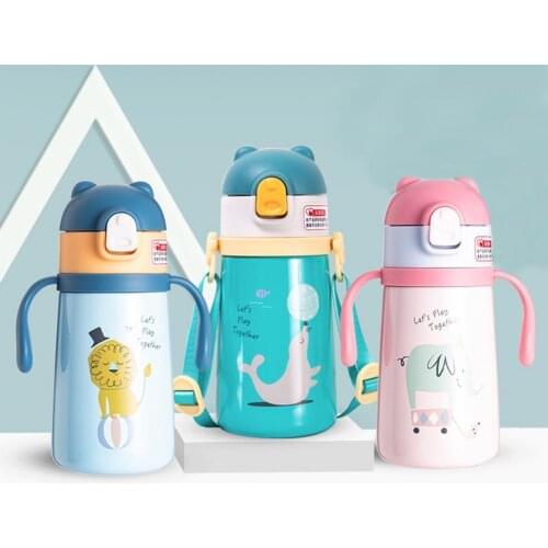 360ML Airless Bottle Six-layer Insulation Double-handle Vacuum Insulation Child Baby Straw Bottle Thermos Water Bottles