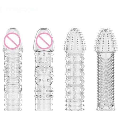 4 Types Crystal Penis Sleeve Reusable Extended Dick Extender Cock Enlargement Extension Condom Men Gay Adult Sex Toys