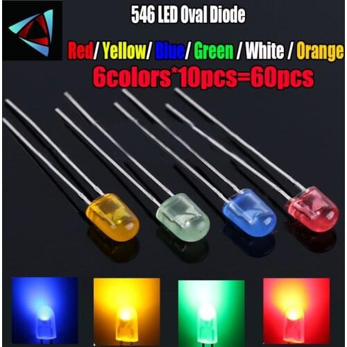 6Colors*10PCS=60PCS 546 Diffused LED Diode Light Assorted Kit Green Blue White Yellow Red Orange COMPONENT DIY kit