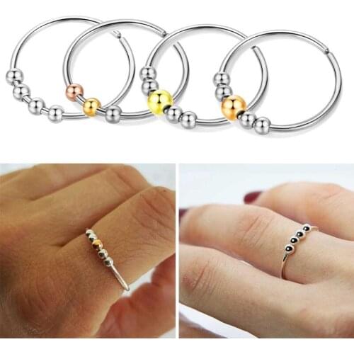 634D Ladies Anxiety Ring Rattles Copper Decompression Ring Fidget Bead Ring Adjustable Opening and Stackable Ring