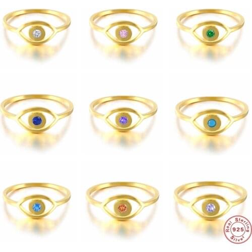 Aide 925 Sterling Silver Gold Evil Eye Rings For Women Girls Vintage Boho Colorful Crystal Knuckle Ring Party Fine Jewelry Gift