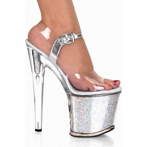 Glitter Crystal Thin heels Bling Clear Sandals 8 inches Party Cross dressing 20CM Sexy Fetish Props novelty Pole dancing Elegant