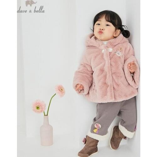 DBJ15555 dave bella winter baby girls fashion floral embroidery padded hooded coat children tops infant toddler outerwear