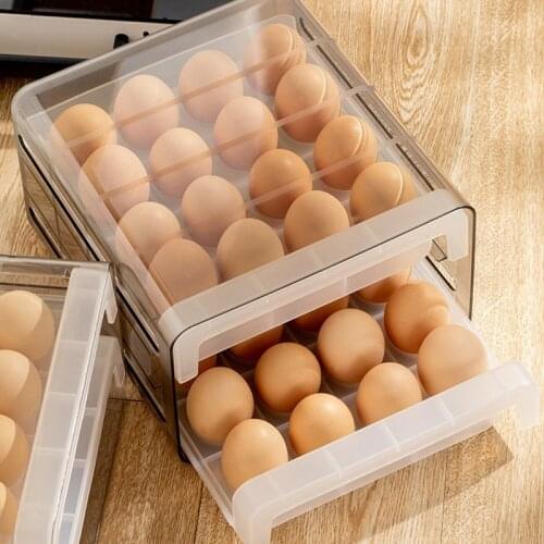 Double Layer Refrigerator Egg Storage Box Kitchen Food Organizer Fresh Box Dumplings Vegetable Holder Stackable Microwave