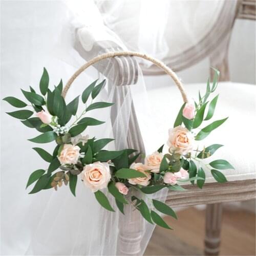SESTHFAR European Round Wedding Silk Flowers Bridal Bouquets Artificial Wedding Flower Wreath Basket Leaf Bride Hand Bouquet