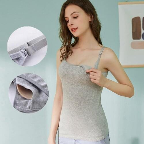 7Colors Maternity Cotton Nursing Cami Tank Tops for Breastfeeding Camisole Pregnant Women Removable Build-in Bra Casual Vest Top