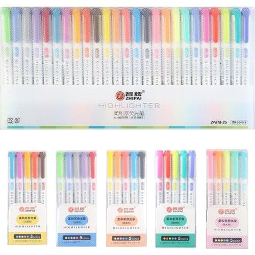 Cute Double Head Highlighter 25 Colors Mildliner Pen Set Art Supplies Pastel Marker Pens Student School Office Stationery Mark
