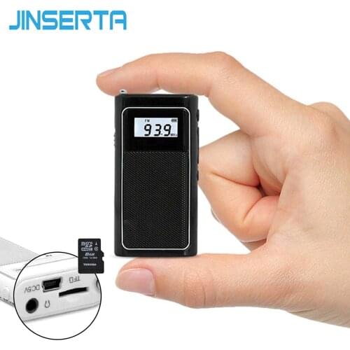 JINSERTA Pocket FM Radio Mini DSP FM Receiver Speaker MP3 Player with Lithium Battery Support TF Card Play