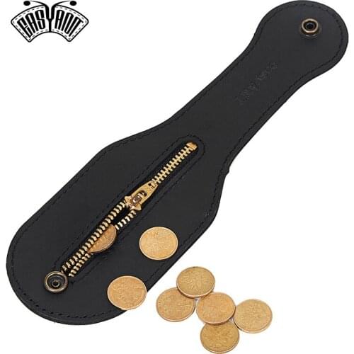 EASYANT Handmade Men Leather Coin Purse Outdoor Wallet with Buckle Men Storage Brown