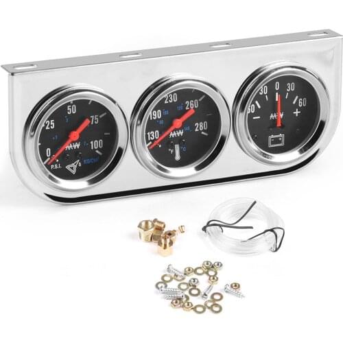 2" Chrome Panel Oil Pressure Water Temp Amp Meter Triple Auto Gauge Set with White Face TT101324