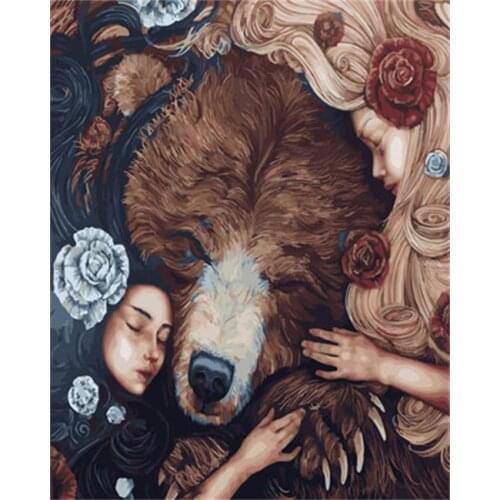 DRAWJOY Framed Picture Painting & Calligraphy Of Loely Animals Elephants DIY Painting By Numbers Coloring By Numbers