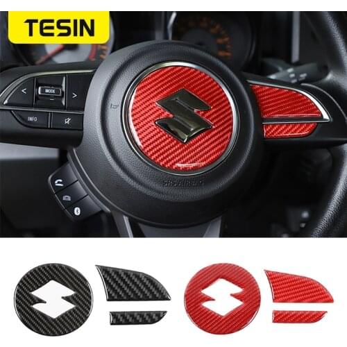 TESIN Carbon Fiber Stickers for Jimny Car Steering Wheel Center Button Decoration Cover Accessories for Suzuki Jimny 2019 2020