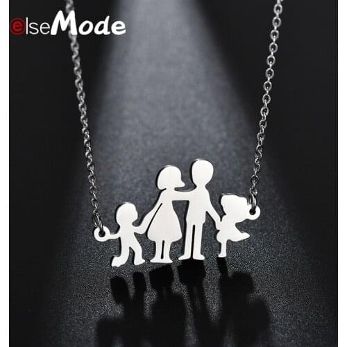 ELSEMODE Simple 316L Stainless Steel Kids Dad Mama Pendant Necklaces for Women Steel Gold Color Family Jewelry Birthday Gifts