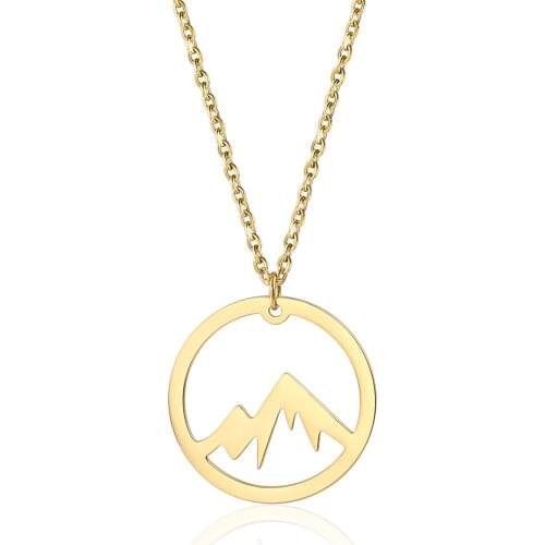 Stainless Steel Gold Snow Mountain Minimalism Pendant Necklace Women Delicate Fashion Mountain Necklaces Gift For Him