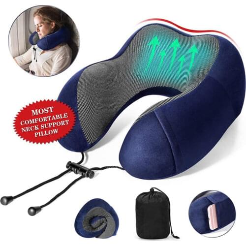 U-Shape Travel Pillow Pure Memory Foam Neck Pillow for Airplane Office Nap Cervical Pillows Flight Sleeping Head Neck Support