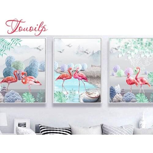 Full,Diamond embroidery ,Triptych,patterns,Diamond mosaic,animal,Flamingo,picture,Decorative painting,Diy,Diamond painting