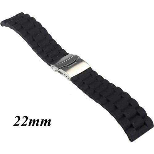 Black Silicone Rubber Watch Strap Band Deployment Buckle Waterproof 20mm 22mm 634B