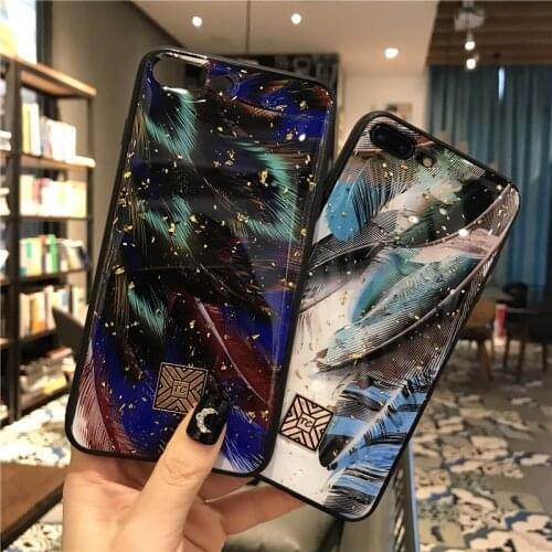 Luxury Gold Foil Silicon Case For iPhone 12 mini 11 Pro Xs Max Dreamy Feather For iPhone X XR 7 8 Plus SE Glitter Soft Cover