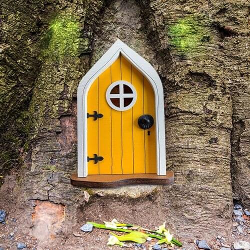 Fairy Gate Yard Sculpture for Tree Gnome Art Garden Statues Decoration Courtyard Wooden Miniature Fairy Dwarf Window Door Decor