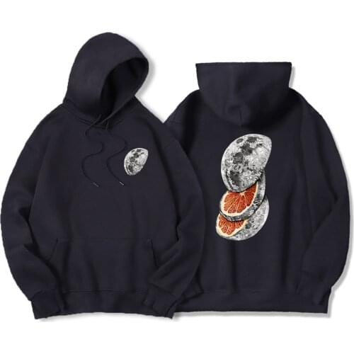 Planet Fruit Orange Funny Print Hooded Male Casual Fashion Streetwear Creativity Hip Hop Sweatshirts Loose Harajuku Men Hoodie