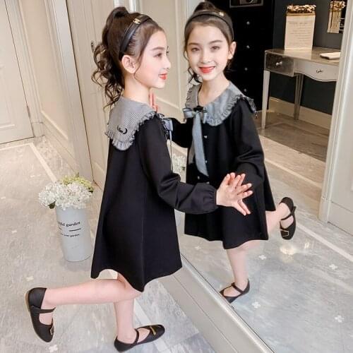 Girls Baby Party Clothing Autumn Princess Dress A-Line Polyester Infant Lace Collar Bow Dresses Toddlers Kids Soft Clothes Dress