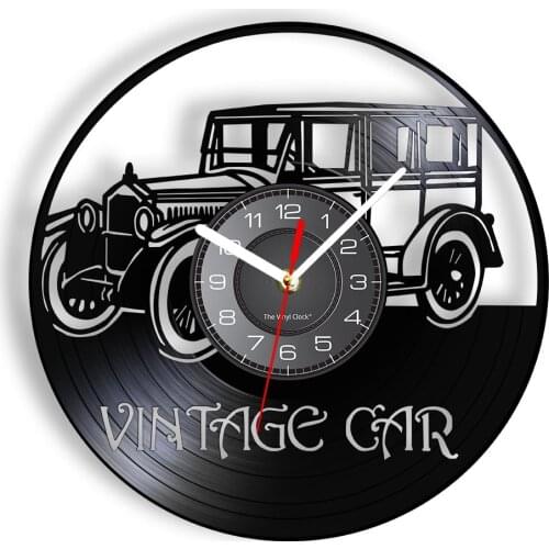 Vintage Car Vinyl Album Re-purposed Record Clock Classic Car Steam-aged Antique Vehicle Retro Vinyl LP Record Wall Watch Artwork