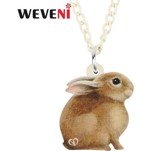 WEVENI Acrylic Easter Brown Hare Bunny Rabbit Necklace Choker Long Animal Pendant Collar Jewelry For Women Girls Kids Funny Gift