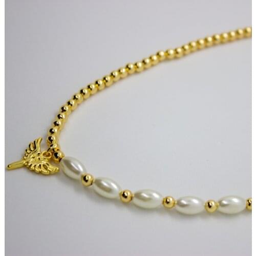 Gold Plated Angel End Pearl Necklace