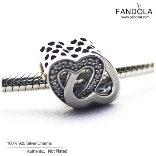 Entwined Love Heart Charms 925 Sterling Silver Clear CZ DIY Beads for Women Fits Original Bracelets Charm Silver 925 Jewelry