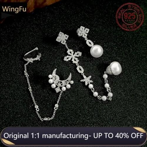 S925 sterling silver women silver zircon inlaid natural pearl tassel earrings luxury fashion monaco jewelry gift