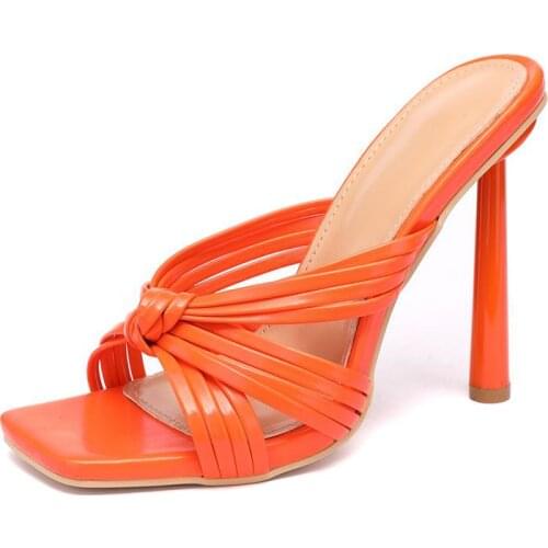 2021 Luxury Design Slides Women Super High Heels Mules Fetish Summer Sandals Stiletto Heels Slippers Sexy Prom Narrow Band Shoes